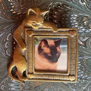 JJ Jonette Brass Cat Photo Brooch